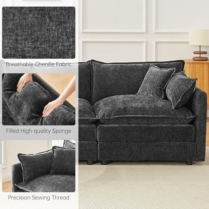 Modular Sectional Sofa, 112.2 Inch U Shaped Couch Set with Armrests, 3-Seater Comfy Cloud Couches with Movable Ottoman for Living Room Apartment, Grey - color: Grey, size: 112'' - U Shape