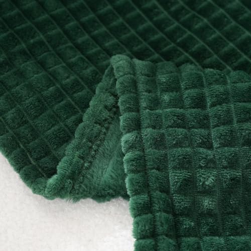 Puncuntex Fleece Blanket Dark Green 108"×90" with Square Grid Design | Super Soft Plush Cozy Flannel Throw Blanket Luxury for Couch Sofa Chair - color: Dark Green, size: 108"×90"