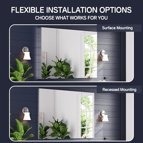 48"x36" Medicine Cabinet with Mirror & Soft Close Hinges, Surface Mount or Recessed Medicine Cabinet with Adjustable Shelves, Bathroom Wall Medicine Cabinet with Storage, Aluminum Alloy Frame, Combo - size: 48" x 36"