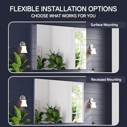 48"x36" Medicine Cabinet with Mirror & Soft Close Hinges, Surface Mount or Recessed Medicine Cabinet with Adjustable Shelves, Bathroom Wall Medicine Cabinet with Storage, Aluminum Alloy Frame, Combo - size: 48" x 36"