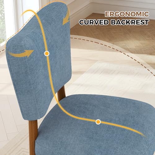 Farmhouse Dining Chairs Set of 2, Linen Seat, Wood Legs, Blue | Mid Century Modern, Upholstered Padded Cushion, Solid Wood Cross-Brace, Easy 15-Min Assembly, Kitchen Dining Room - color: Blue, size: Set of 2