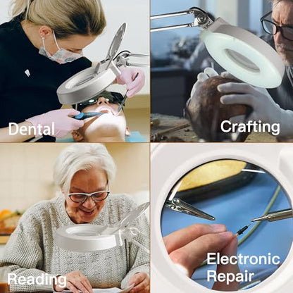 10X Magnifying Glass with Light and Stand,2-in-1 Lighted Desk Lamp LED Magnifier Hands Free,5 Inches Glass Lens with Stainless Steel Bracket for Reading Craft Painting Hobbies Sewing Close Work - style: Transitional