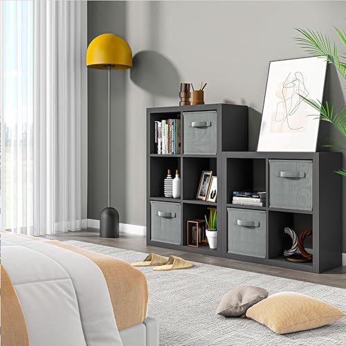 furtble Bookshelf with Storage Bins, 6 Cube Storage Organizer, Modern Wood Bookcase, Multifunctional Display Shelf for Living Room (Matte Black, 6 Cube) - color: Matte Black, size: 6 cube