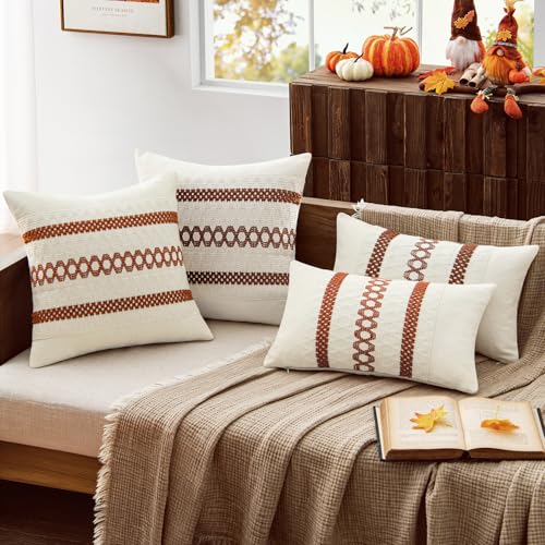 MIULEE Set of 2 Fall Burnt Orange Decorative Pillow Covers 18x18 | Farmhouse Boho Couch Throw Pillows, Modern Cotton Cushion Covers, Macrame Woven Home Decor for Bed Sofa Chair - color: Burnt Orange, size: 18" x 18" (Pack of 2)