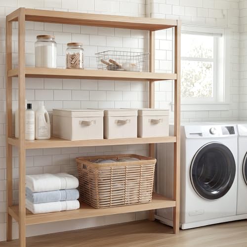 StorageWorks Storage Bins with Lids, Storage Basket with Lid, Closet Bins | Lidded Dust-proof, Easy Pull Handles, Foldable, Stackable, Ideal for Clothes Blanket Towel, Large, Cream White, 3-Pack - color: Cream White, size: Large