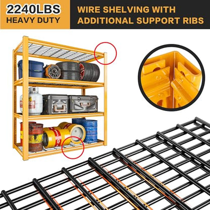 REIBII 40" W Yellow Garage Shelving with Double-Layer Frames for Homeowners | Load 2200Lbs, Adjustable, 10-Minute Easy Assembly, Wire Mesh Panels, for Garage Basement Warehouse Pantry, 40"W×19.5"D×59.5"H - color: Orange
