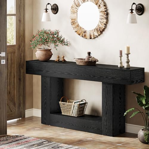Tribesigns 63" Console Table, Farmhouse 2-Tier Entryway Table with U-Shaped Base, Narrow Long Wood Sofa Table Behind Couch Table for Living Room, Hallway, Foyer, Black - color: Black