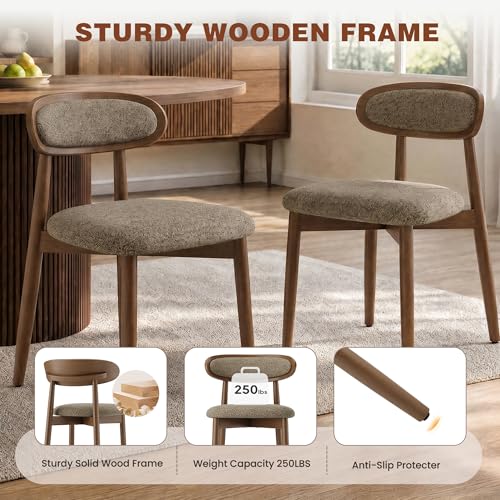 Wooden Dining Chairs Set of 2, Modern Fabric Upholstered Dining Room Chair, Kitchen Side Chairs, Farmhouse Dinner Chair with Curved Back for Kitchen, Camel - color: Camel, size: Set of 2