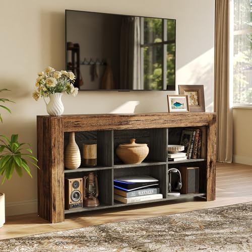 LITTLE TREE TV Stand with Storage, 63-Inch Entertainment Center with Shelves, Modern Media Console for Television up to 65" for Living Room, Bedroom, Brown + Dark Gray - color: Brown + Dark Gray
