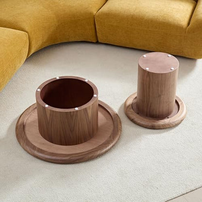 Round Nesting Coffee Table Set of 2, Modern 2-Piece Circle Wooden Center Table with Base, Accent Tea Table for Living Room Apartment, Easy Assembly, 31.5" & 20.87" (Walnut) - color: 31.5" & 20.87",walnut