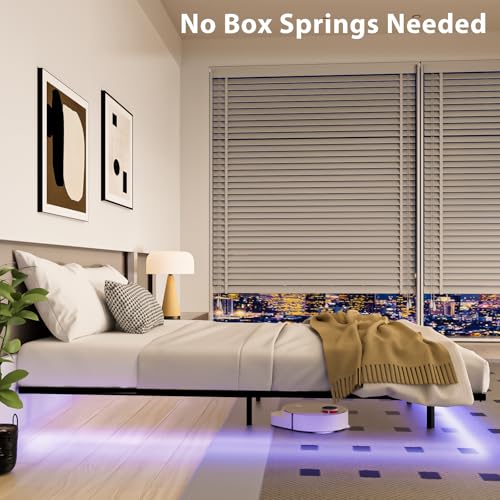 Full Size Floating Bed Frame with Smart LED Lights, Metal Platform Bed | Modern Metal Platform Floating Bed Full - Heavy Duty, Easy Assembly, No Box Spring Needed and Noise Free - size: Full