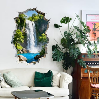 3D Waterfalls and Forests Wall Decals, Wall Stickers Decor | 2 Sheets 11.8"x37.8" Vinyl Removable Peel and Stick Murals, Plant Decor for Bedroom, Bathroom, Office, Classroom & Home - style: 3D Waterfalls and Forests