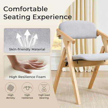 Folding Chairs with Padded Seats,Wooden Stackable Dining Chair,Easy to Store Foldable Dining Chairs for Kitchen, Living Room, Wedding Party Picnic (Grey) - color: Grey