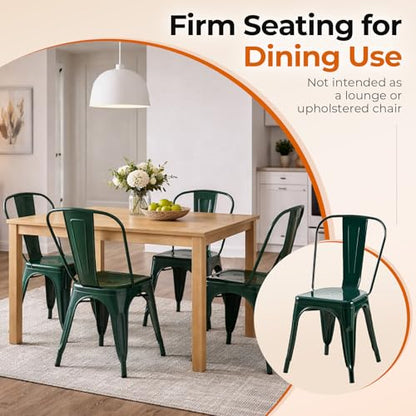 Metal Dining Chairs Set of 2,Emerald Green | Stackable Tolix Style Chairs for Kitchen,Restaurant,Bistro, Patio,Cafe&Outdoor,18 Inch Seat Height - color: Emerald Green