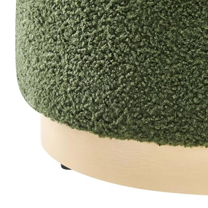 Modway 16" Round Sherpa Upholstered Upholstered Ottoman - color: Moss Green Natural