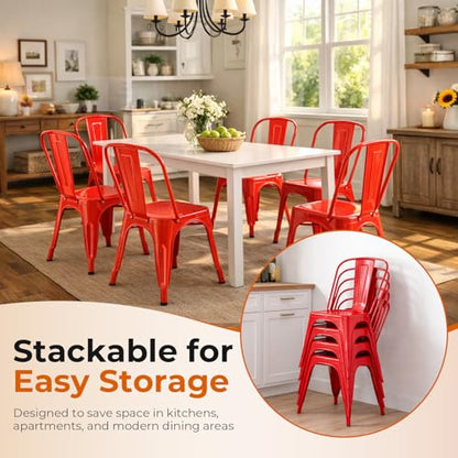 Metal Chairs Set of 4 Salsa Red | Dining Chairs Modern Stackable Tolix Chair for Kitchen Bistro Restaurant Dining Room Outdoor - color: Salsa Red