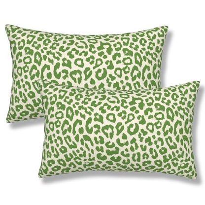 Lime Green Leopard Print Throw Pillow Covers Cheetah Animal Pattern Lumbar Pillow Cover 12x20 Inch Set of 2 Animal Leopard Green Spots Pillowcase Rectangle Cushion Cases for Bed Sofa - color: Green Beige, size: 20" x 12" (Pack of 2)