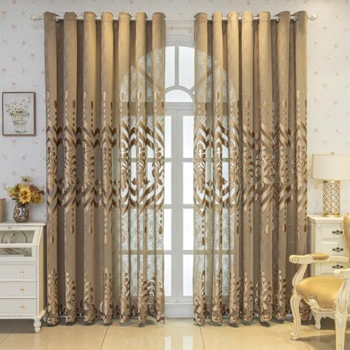 Brown Damask Sheer Curtains, Vintage Style, 60 x 106, 2 Panels | Filters Natural Light, Full Length Design, Soft Fabric Feel, Easy to Hang, for Large Windows - color: Sheer Brown, size: 60"W x 106"L (Pack of 2)