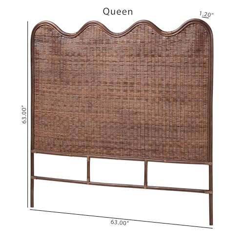Bali & pari Einya Natural Rattan Standalone Headboard - Handwoven Wicker Panel Headboard with Wavy Scalloped Top, Queen - size: Queen