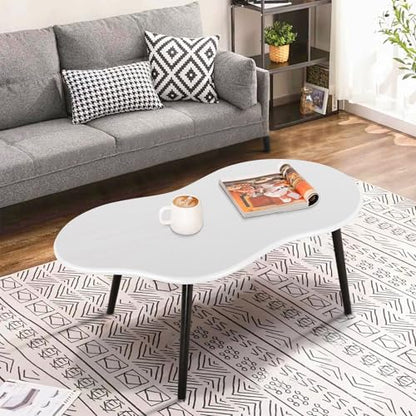 Small Coffee Table Cloud Shaped Irregular Center Table for Living Room Unique White Wood Grain Top Floor Table for Small Space Apartment - color: White