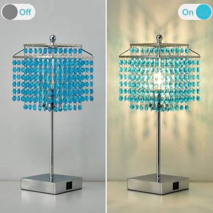 Luvkczc Crystal Table Lamp with Touch Control, Bedside Crystal Table Lamp with USB C+A Ports, Dimmable Lamp for Girls Bedroom, Living Room, Light Blue & B11 LED Bulb Included - color: Light Blue