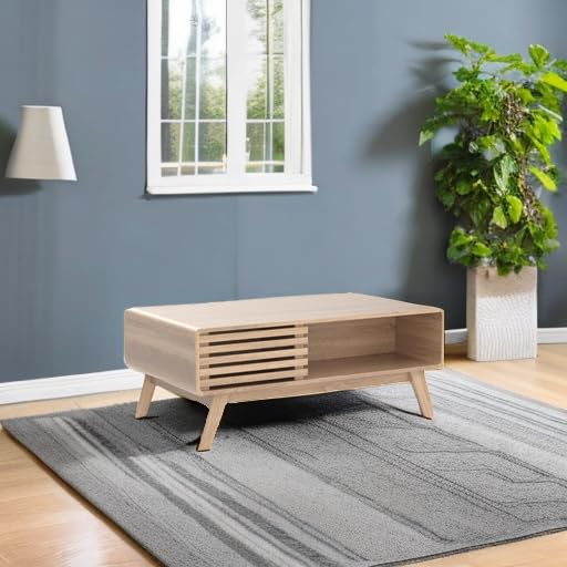 mopio Ensley Coffee Table with Storage, Mid Century Modern, Farmhouse Wood Coffee Table for Living Room Fluted (Oak) - color: Oak