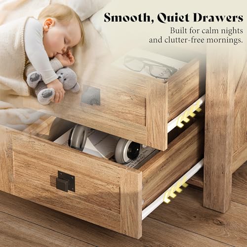 AMERLIFE Farmhouse Wood Nightstand Set of 2, End Table with Drawers, Brown | Narrow/Small 18" Bedside Table with Open Shelf, Wooden Night Stand for Bedroom/Home Office, Rustic Honey Brown - color: Honey Brown