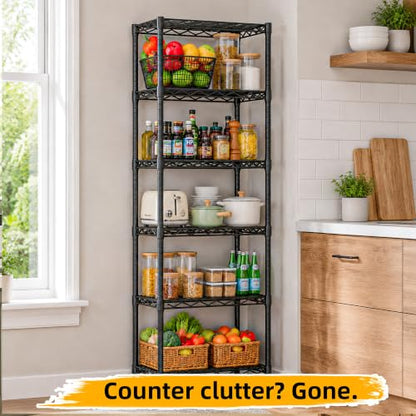 Lab Cosi 6 Tier Narrow Shelf 15.85" W Black Wire Rack, Adjustable Metal Storage Organizer for Pantry Kitchen Closet, Freestanding Shelf Unit - size: 15.85"W x 63"H x 11.8"D