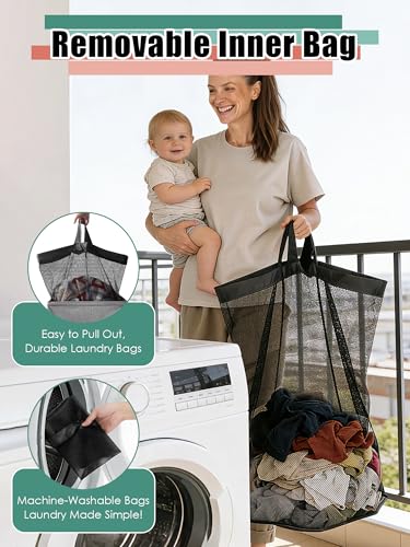 WTREE Laundry Hamper with Lid, Reinforced Sturdy Clothes Hamper with Anti-Puncture Base, Large Collapsible Laundry Basket with Removable Liner Bag, Tall Dirty Clothes Bin for Family, 100L Grey - color: Grey