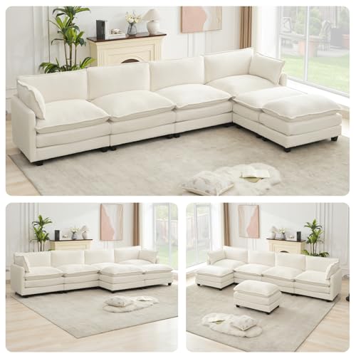 ROWHY Oversized Modular Sectional Couch with 2 Movable Ottoman, 148" Modern Convertible U Shaped Sofa Set, 4 Seat Comfy Cloud Couch with 2 Throw Pillows, for Living Room and Office, Chenille, Beige - color: Chenille Beige, size: 6 Seats U-Shaped