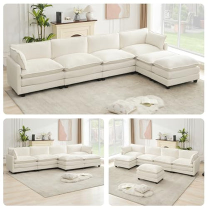 ROWHY Oversized Modular Sectional Couch with 2 Movable Ottoman, 148" Modern Convertible U Shaped Sofa Set, 4 Seat Comfy Cloud Couch with 2 Throw Pillows, for Living Room and Office, Chenille, Beige - color: Chenille Beige, size: 6 Seats U-Shaped