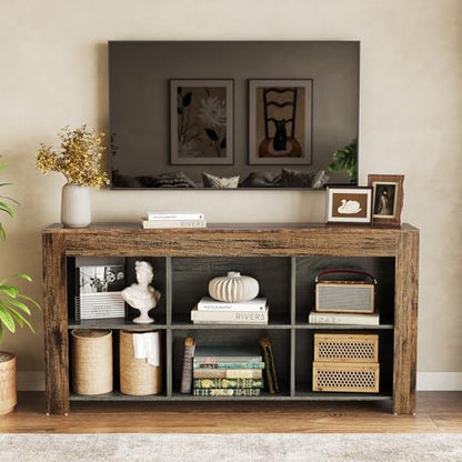 LITTLE TREE TV Stand with Storage, 63-Inch Entertainment Center with Shelves, Modern Media Console for Television up to 65" for Living Room, Bedroom, Brown + Dark Gray - color: Brown + Dark Gray