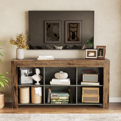 LITTLE TREE TV Stand with Storage, 63-Inch Entertainment Center with Shelves, Modern Media Console for Television up to 65" for Living Room, Bedroom, Brown + Dark Gray - color: Brown + Dark Gray