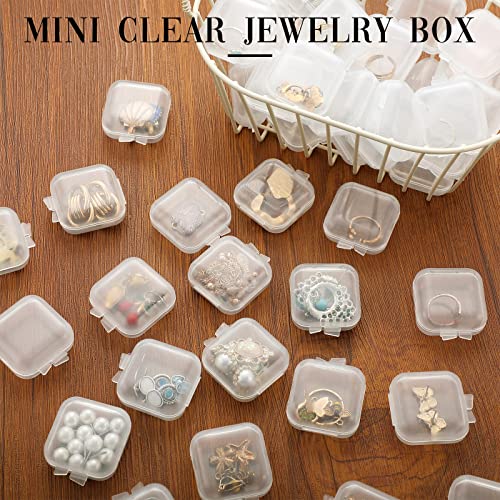100 Pack Mini Clear Plastic Jewelry Box Earring Organizers Small Storage Containers with Hinged Lid for Earrings Pearl Bracelets and Small Accessories