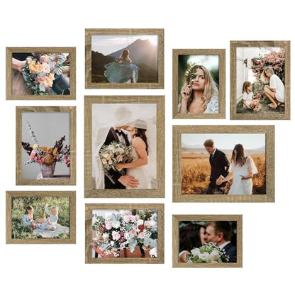 LUCKYLIFE Picture Frame Set 10-Pack, Gallery Wall Frame Collage with 8x10 5x7 4x6 Frames in Natural Woodgrain Finishes - color: Natural Woodgrain