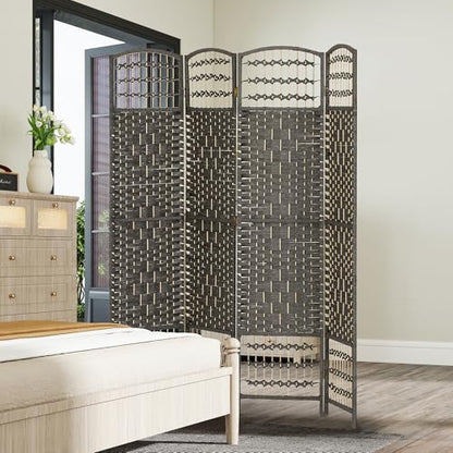 HOMCOM 4 Panel Room Divider, Folding Privacy Screen, 5.6', Dark Gray | Room Separator, Wave Fiber Freestanding Partition Wall Divider - color: Dark Gray, size: 4 Panel