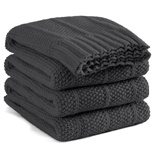 Carriediosa Knit Throw Blanket for Couch 50x60 Stripe Cable Knitted Throws | Dark Grey, Soft Textured Neutral Fall Blankets, Cozy Decorative Home Decor, Cover for Bed, Sofa & Outdoor Use - color: Dark Grey, size: 50" X 60"
