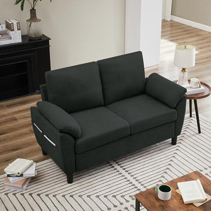 Small Loveseat Sofa, 57" Mid Century Modern Love Seat, 2 Seater Couches for Living Room, Bedroom, Small Spaces, Black - color: Black