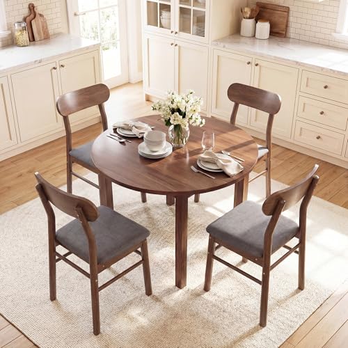 HOMCOM Dining Chairs Set of 2 Upholstered Solid Wood Kitchen Chairs Gray | Mid-Century Modern Dining Room Chairs, Ergonomic Curved Backrest