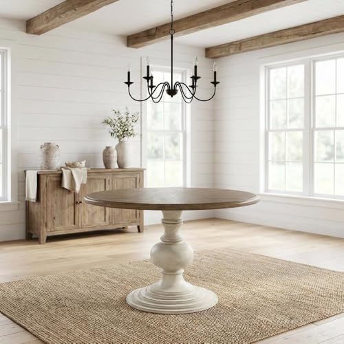 Starlight Canyon Home Brown Round Pedestal Dining Table with Wood Veneer and MDF Top, Ideal for Dining Room, Rustic or Modern Indoor Dining Spaces