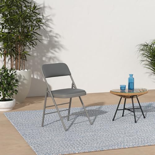 Pack of 4 (Fabric/Vinyl) Steel Frame Metal Foam Padded Folding Chairs (Black, Gray, White) - color: 4-pack - Vinyl Gray