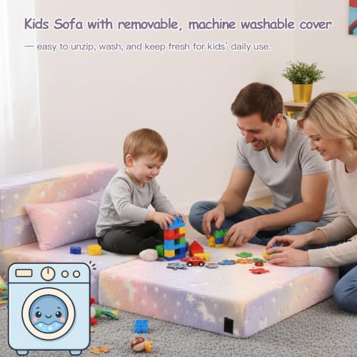 Kids Floor Sofa, Child Fold Up Sofa Couch Convertible Futon Folding Chair with Storage Bag for Kids, Twill Pegasus - color: Twill Pegasus