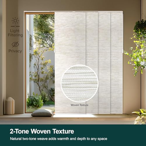 CHICOLOGY Panel Track Blinds, Olive Weave, 86"x96", Cordless, Sliding Door | 4 Fabric Panels, Fits 46–86″ Wide, Wall/Ceiling Mount, Room Divider Ready, Height Trimmable, Child & Pet Safe - color: Meshed Olive