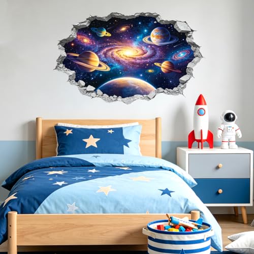 Hole in Wall Universe Wall Decals, Wall Stickers Decor | 2 Sheets 11.8"x37.8" Vinyl Removable Peel and Stick Murals, Plant Decor for Bedroom, Bathroom, Office, Classroom & Home - style: Hole in Wall Universe