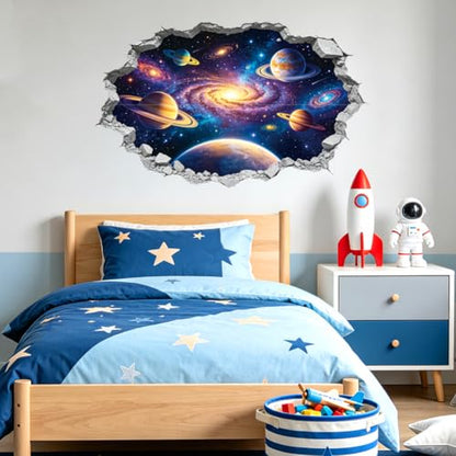 Hole in Wall Universe Wall Decals, Wall Stickers Decor | 2 Sheets 11.8"x37.8" Vinyl Removable Peel and Stick Murals, Plant Decor for Bedroom, Bathroom, Office, Classroom & Home - style: Hole in Wall Universe