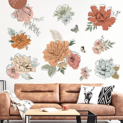 decalmile Boho Flower Bohemian Floral Sun Butterfly Wall Decals Stickers - color: C