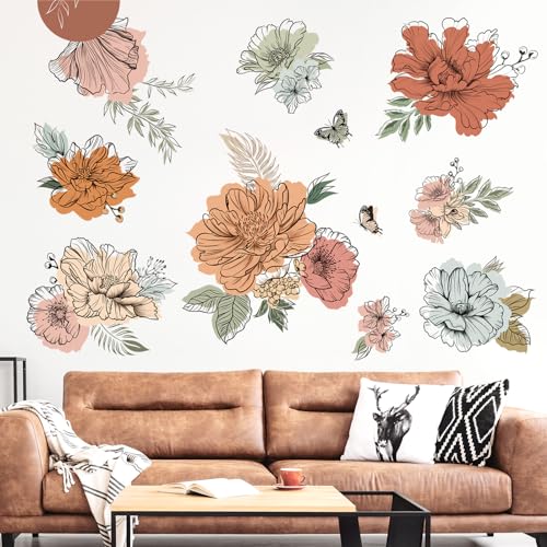 decalmile Boho Flower Bohemian Floral Sun Butterfly Wall Decals Stickers - color: C