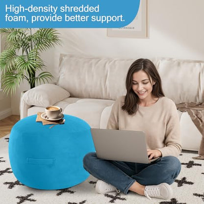 MeMoreCool Round Pouf Ottoman Foot Rest 20x15 Inches, Blue | Blue Round Pouf Footstool, Soft Foam Stuffed Circle Foot Rest for Living Room Bedroom - color: Striped Blue