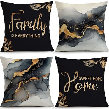 Black Gold Pillow Covers 20x20 Set of 4 Black Marble Home Cushion Cover | Home Family Pillow Cover for Sofa Couch Living Room - color: Marble-style 10, size: 20" x 20" (Pack of 4)