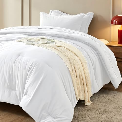 Twin Comforter Set 5 Pieces - Ultra-Soft Bed in a Bag Twin Size, Cozy Luxury All Season Bedding Sets with Comforter, Flat Sheet, Fitted Sheet, 1 Pillow Shams & 1 Pillowcases, White - color: White, size: Twin